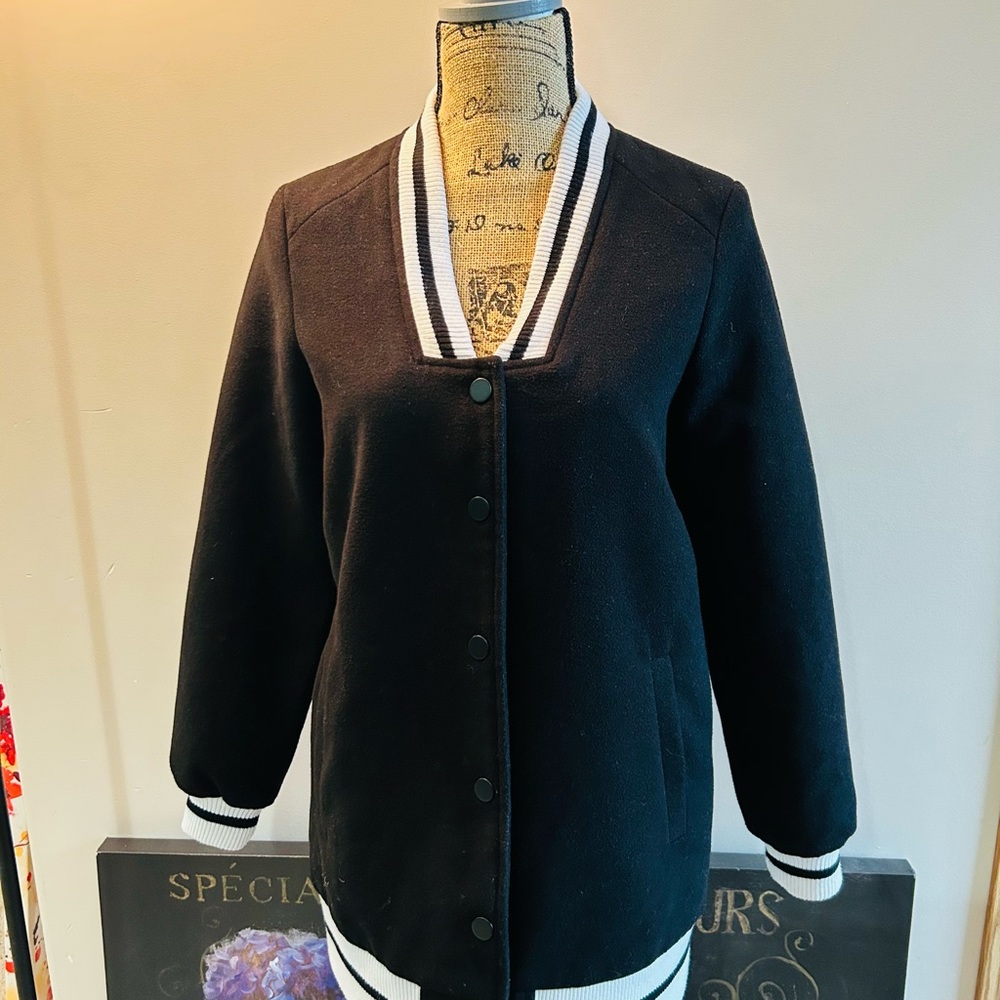 Forever 21 Black Varsity Jacket with White Trim